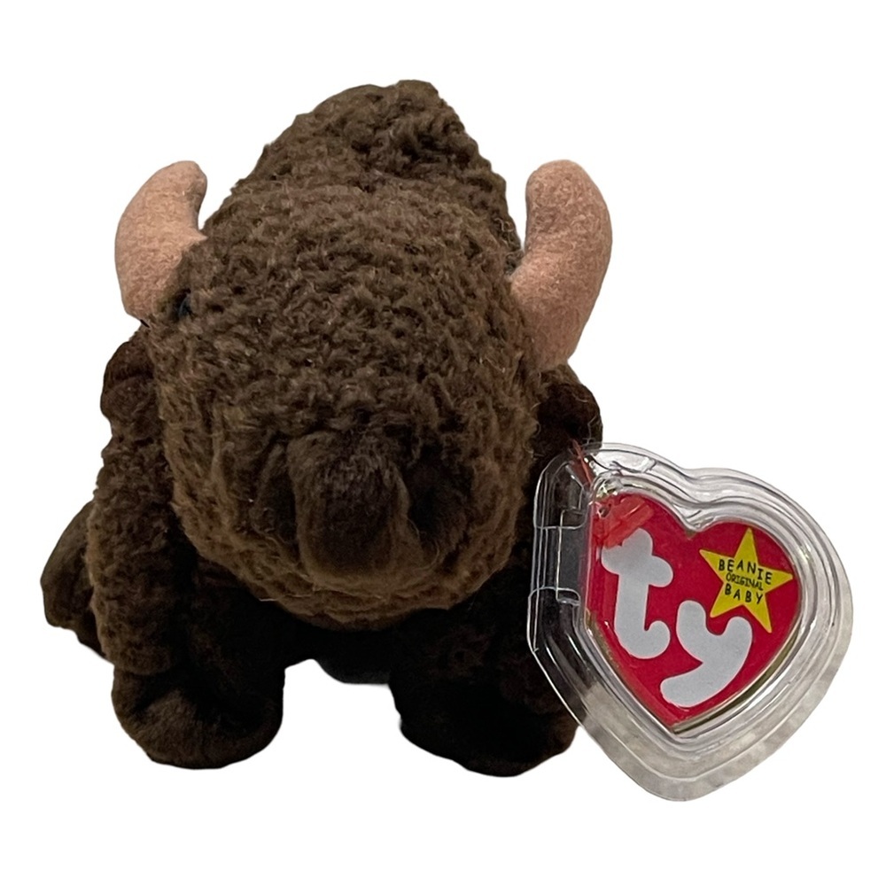 Retired ROAM 1998 Ty Beanie Baby Brown Bison Plush Toy! Tag errors.